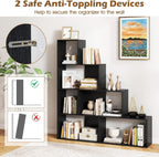 Tangkula 4-Tier Stepped Bookshelf, Freestanding 6 Cubes Ladder Bookcase with Anti-Tipping Kits, 64" Tall Modern Wooden Storage Display Rack for Home Office Living Room Study (1, Black)