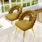 TesNus Velvet Dining Chairs Set of 2, Mustard Yellow Upholstered Velvet Chairs with Gold Metal Legs, Modern Armchairs with Curved Backrest for Dining Room, Living Room, or Makeup Vanity