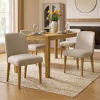 mopio Logan Upholstered Beige Parson Dining Chair Set of 4, Modern Farmhouse Solid Light Oak Wood with Ergonomic Curved Back Rest for Dining Room and Kitchen