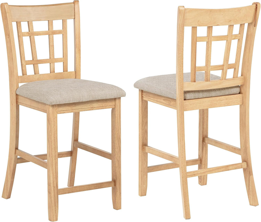 Coaster Home Furnishings - LAVON - Wood Upholstered Counter Height Chairs - Lattice Back, Padded Seats - Dining Room & Kitchen - Set of 2 - Linen & Light Oak - 106629