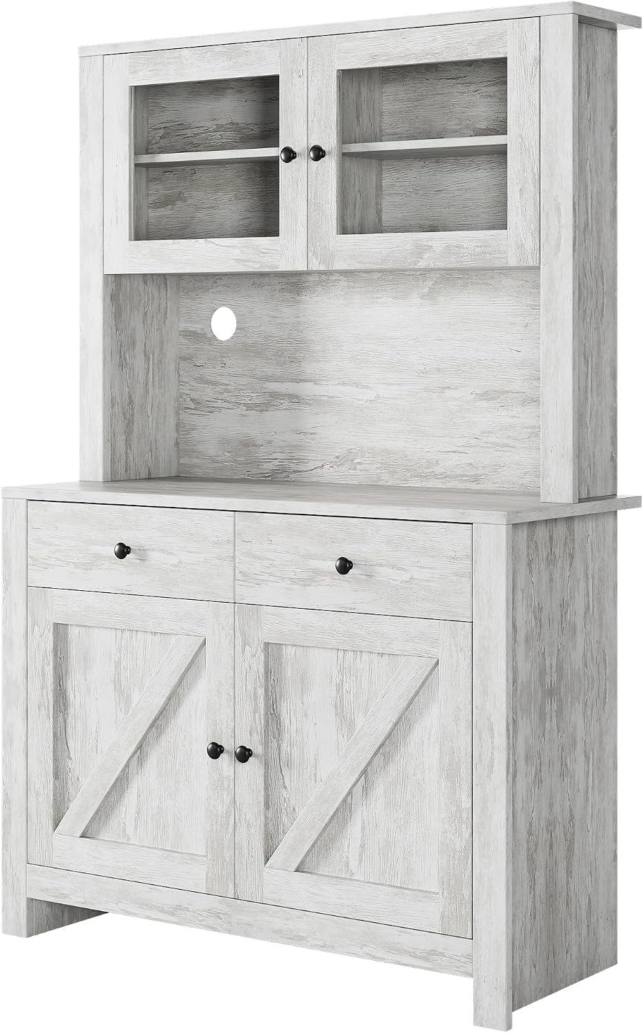 Contemporary Kitchen Pantry Cabinet – Freestanding Hutch Buffet Cupboard with Adjustable Shelves, Tall Organizer for Dining Room or Home – Grey