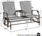 Yaheetech Outdoor Glider Bench Patio Loveseat with Table, Gray | Steel frame, Texteline fabric and tempered glass table provide comfort, easy assembly, and roomy two-person outdoor seating.