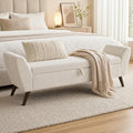 60" Storage Ottoman Bench, Teddy Fabric End of Bed Bench with Solid Wood Legs, Large Hidden Storage for Bedroom & Entryway (Beige)
