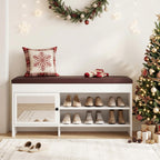 40.5 in Shoe Bench with Storage, Storage Bench, Padded Seat, White | Lift-top storage, 2-tier shoe storage, adjustable shelves, mirrored cabinet doors for entryway, mudroom, bedroom