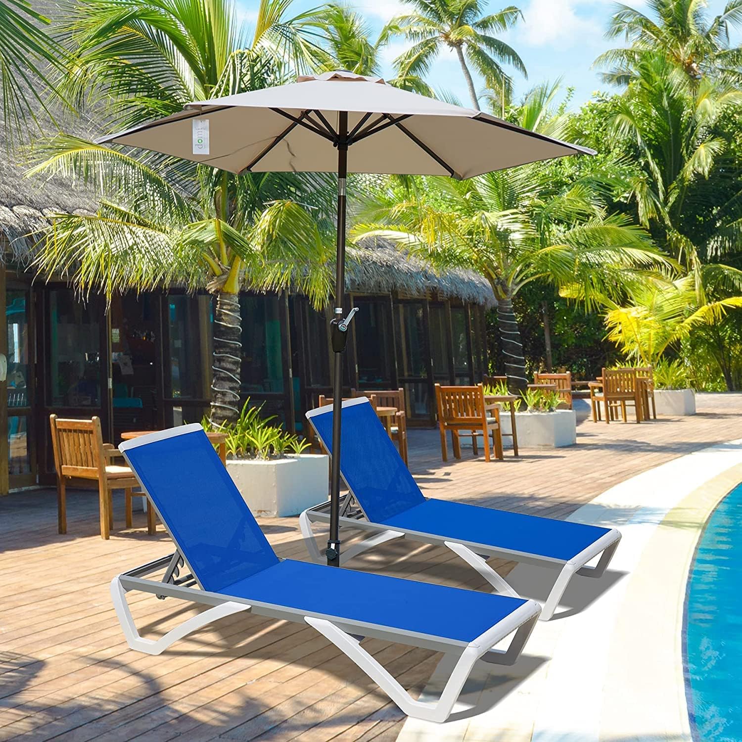 Domi Patio Lounger Chair Outdoor,Pool Lounge Chair, Blue | Adjustable Backrest,Stackable,Aluminum Chaise Lounge for Beach, Yard, Balcony, Poolside