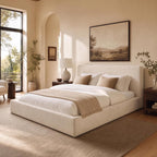 Queen Upholstered Platform Cloud Bed Frame with Headboard, Beige