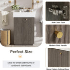 JIVOIT Bathroom Vanity with Ceramic Sink, 21.6" Bathroom Cabinet with Open and Closed Storage, a Tissue Holder, Side Storage, Modern Left Door Wood Grain Cabinet for Small Space