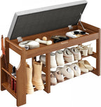 Pipishell 34" Pine Wood Shoe Bench Entryway with Soft Cushion and Storage | Lift-top storage, side holder, 440 lbs weight capacity, sturdy and durable, EPA & CARB-certified, holds 7 pairs, for entryway