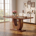 63" Wooden Dining Table for 4-6 People, Modern Farmhouse Kitchen Table with U-Shaped Legs, Rectangular Walnut Wood Dinner Table for Dining Room, Living Room, Home Office