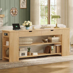 71.8 Inch Extra Long Console Table with Drawers, Farmhouse Long Console Table with Shelves & Built-in Outlets, Entryway Table with Storage for Living Room, Entryway, Hallway, Natural