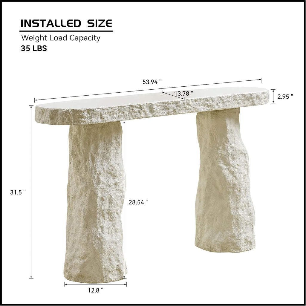 53.94" Modern Console Table,Imitation Stone Table,Fiberglass Entryway Table Long Sofa Table with Round Edge Design for Living Room,Hallway (Beige)