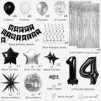 14th Birthday Decorations for Boys Girls, Black Silver Happy Birthday Party Decorations， 14 Year Old Party Supplies with Number 14 Balloons, Banner, Fringe Curtains Kit