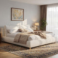 Merax King Boucle Platform Bed with 2 Removable Headboard Pillows, White