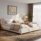 Merax King Boucle Platform Bed with 2 Removable Headboard Pillows, White