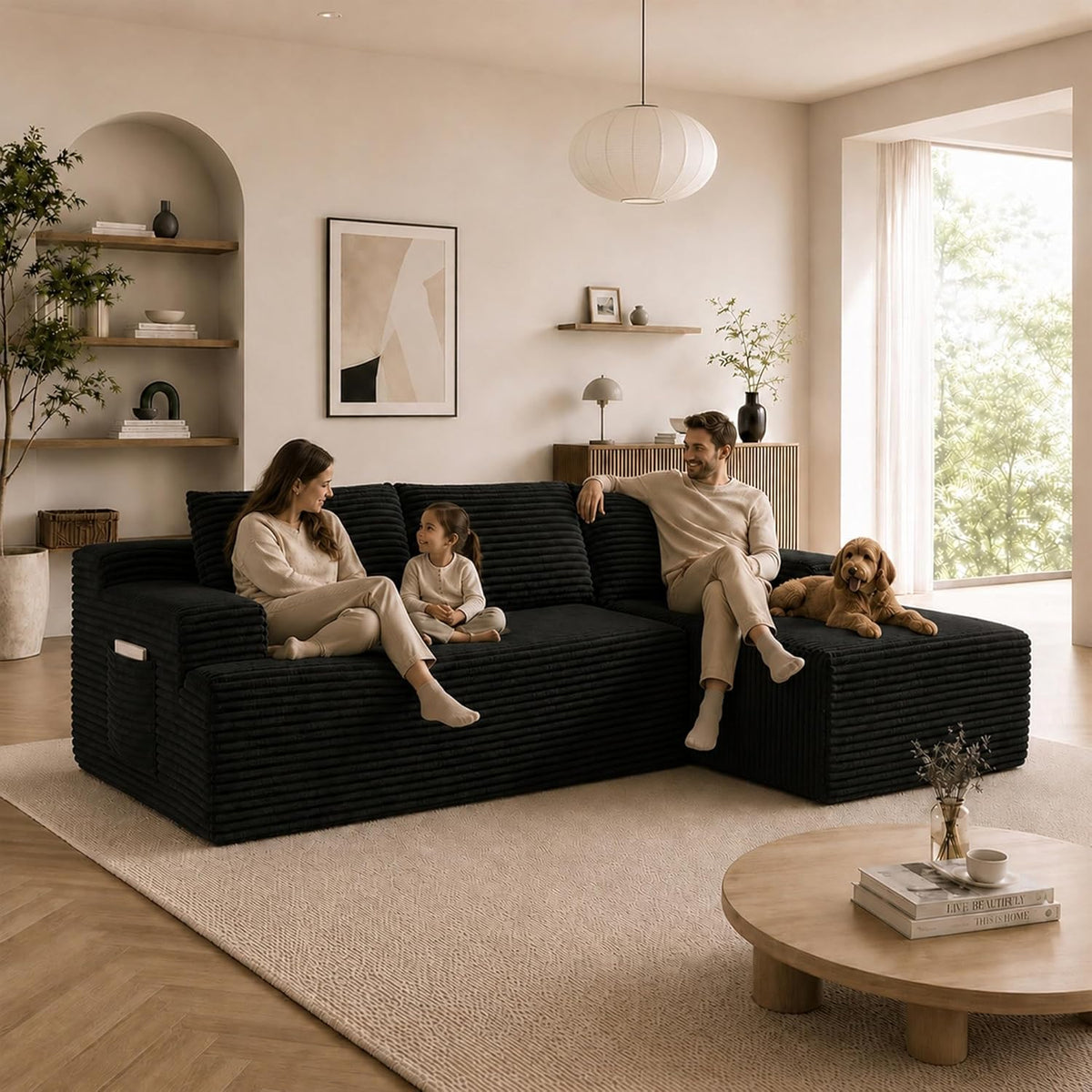 Couch Comfy Sectional Couches for Living Room,U Shaped Modular Cloud Couch Sofa, Minimalist Modular Sectional Sofa with Deep Seat (Black, 96" L Shaped with Right Facing Chaise)