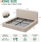 LARMACE King Upholstered Platform Bed Frame with Padded Headboard