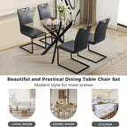 51.18" W Glass Dining Table Set for 4, Modern Rectangular Glass Kitchen Table with Black Metal Legs, 4 PU Leather Chairs with Black Legs, for Dining Room, Home -Dark Grey
