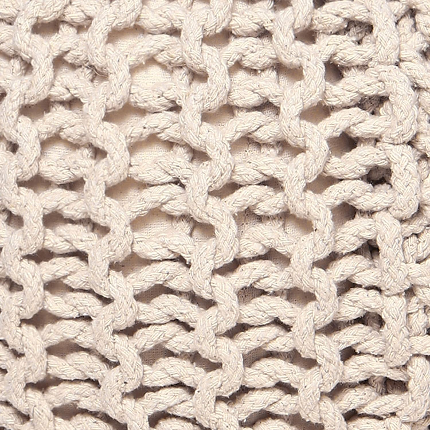 · REDEARTH · Round Pouf Ottoman - Hand Knitted Boho Poof Footrest - Ivory