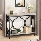 IBF Narrow Entryway Table with Storage, Modern Wood Metal Console Sofa Table Behind Couch Tables, Industrial Narrow Hallway Table for Living Room Home Office Foyer Entry Way Entrance, Grey, 39.4 Inch