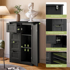 Gizoon Small Pantry Cabinet with Door and Shelves, 33'' Kitchen Pantry Cabinet Freestanding Wooden Bathroom Storage Cabinet with 4 Drawers for Kitchen and Dining Room, Black, Painted