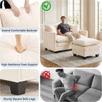 L-Shape Loveseat Sofa Couch with Ottoman, Small 50" Love Seat 27" Deep Cloud Sofa Washable Chenille Pillow for Apartment Bedroom Dorm Attic Studio Office Living Room Small Space 50-Beige-L-1