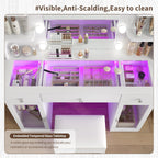 Yanosaku Makeup Vanity Desk with Mirror and Lights, RGB Lighted Vanity Desk with Power Outlet, 3 Drawers & 2 Large Tempered Cabinets, Fold-up Panel, Glass Top Vanity with Chair for Bedroom, White