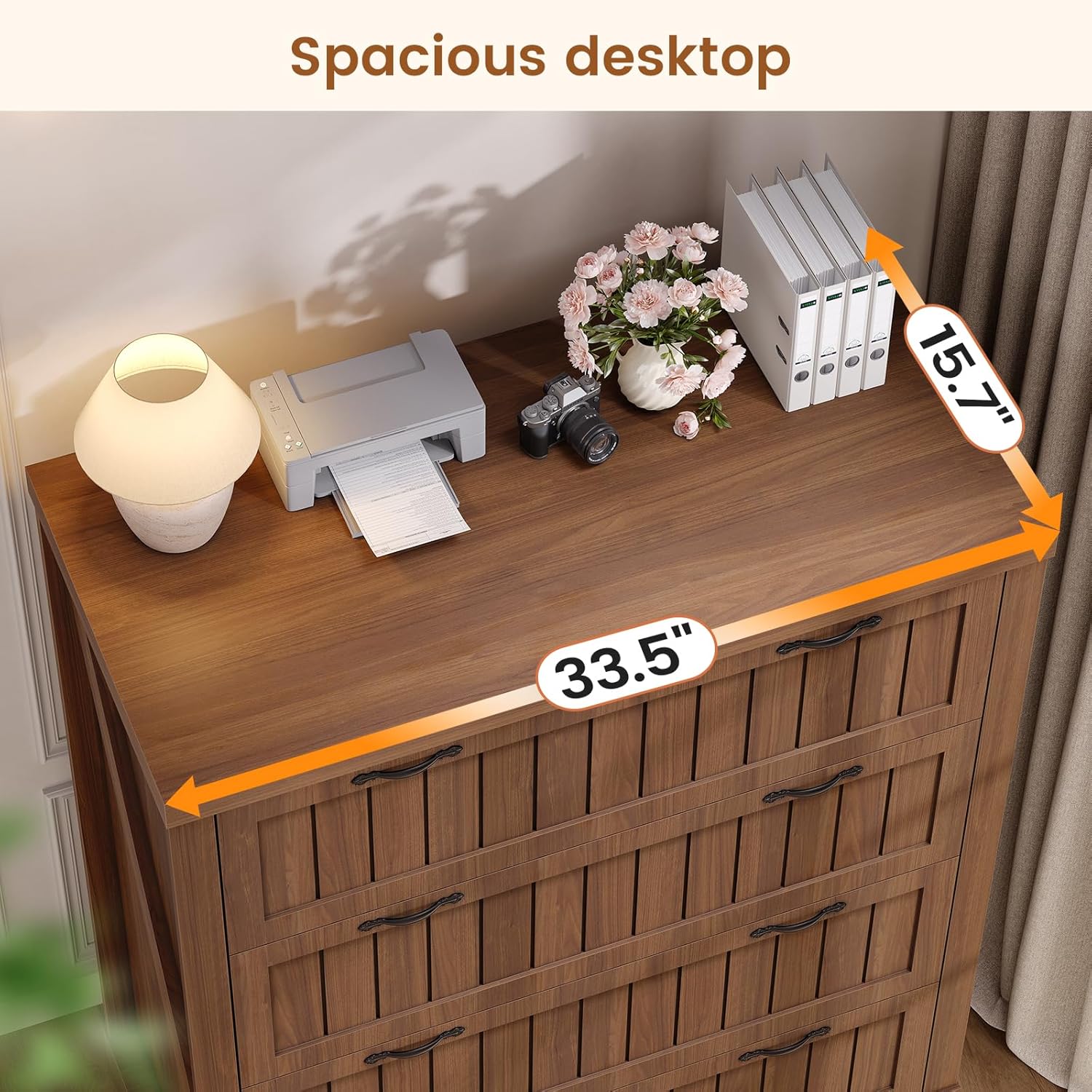 SEDETA Farmhouse 4 Drawer File Cabinet, Filing Cabinet for Home Office, Wood Office File Cabinets for Letter/Legal/A4 Size, File Cabinet Organizer with Printer Stand for Study Room, Living Room, Brown