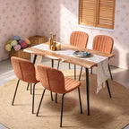 Dining Table Set for 4 with Brown PU Leather Chairs, Mid-Century Modern Rectangle Coffee Table,Kitchen Table and Chairs Set of 4, Perfect for Small Apartment, Home, Dining Room, Breakfast Nook