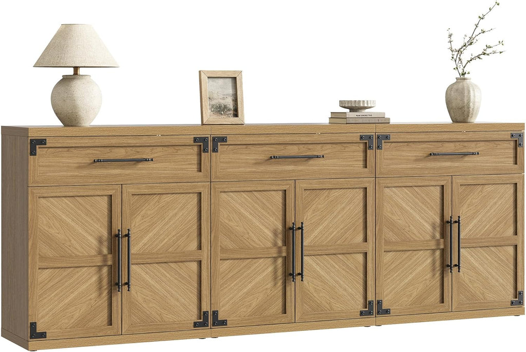 SICOTAS Buffet Cabinet with Drawer - Modern Sideboard Cabinet with Storage, Wide Credenza Storage Cabinet with Handle and Door, Sideboard Buffet Cabinets (3, Oak Brown)
