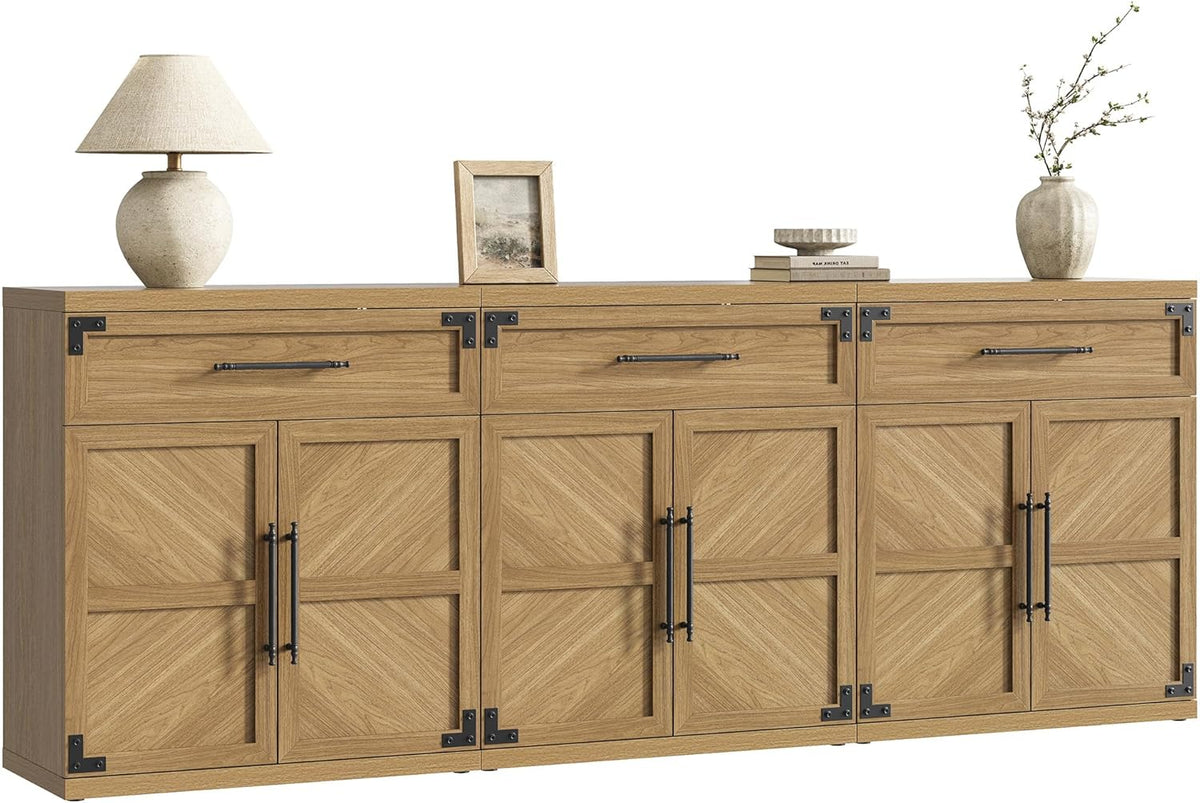 SICOTAS Buffet Cabinet with Drawer - Modern Sideboard Cabinet with Storage, Wide Credenza Storage Cabinet with Handle and Door, Sideboard Buffet Cabinets (3, Oak Brown)