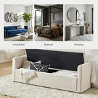 HULALA HOME 59" Storage Bench with 2 Throw Pillows, Modern Long Bedroom Bench for End of Bed, Comfy Upholstered Footstool for Entryway Living Room, Linen