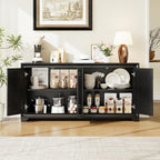 ONBRILL 60" Buffet Cabinet with Storage, 4 Doors Sideboard Buffet Cabinet with Adjustable Shelves, Modern Coffee Bar Console Table for Living Room, Kitchen, Entryway, Black