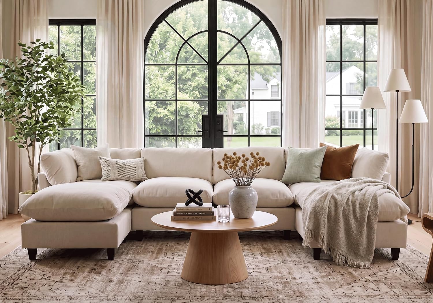 Iroomy Modular Sectional Sofa, U Shaped Chenille Cloud Couch Deep Comfy Seat, 6-Seater Sofas Couches for Living Room, Beige