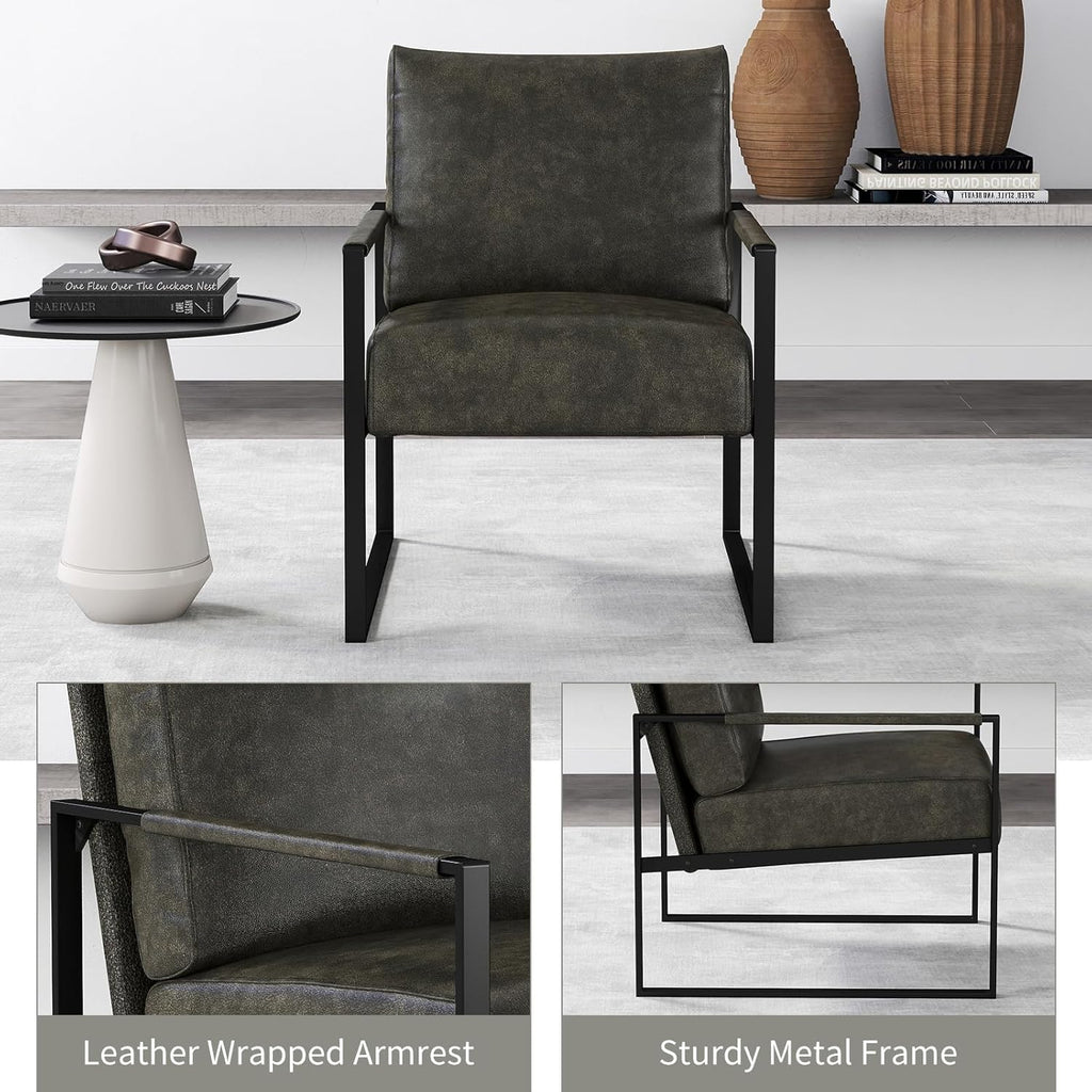 CANMOV Modern Accent Chair Set of 6, PU Leather Armchair with Metal Frame,Comfy Single Reading Chair with Soft Padded Backrest and Cushion for Living Room, Bedroom,Reading Room,Office,Dark Grey