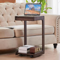 Uniclinens C Table for Sofa, Rolling Side Table with Wheels, Sofa Table with Storage, Narrow Sofa Tray, Skinny Thin Side Table, Solid Wood Slim Small Couch End Table for Living Room, Walnut