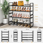 Shoe Rack - Expandable Shoe Organizer for Closet, Adjustable Metal Shoe Shelf Storage, 4 Tier Stackable Long Shoe Stand Holder for Garage, Entryway, Door Entrance, Black