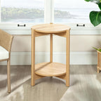 Round Two-Tier Accent End Table, Wood Composite Construction with All-Side Finished Surface and Open Storage Shelving