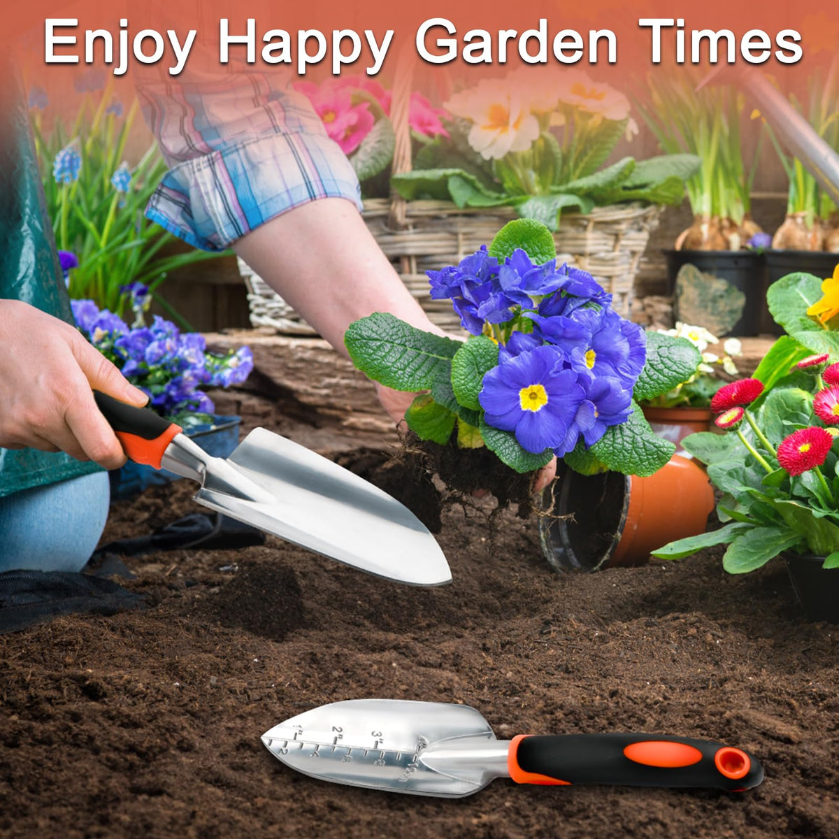 Garden Shovel Trowel Garden Tool Set, 2 Pack Heavy Duty Gardening Tools Set Include Wide Garden Trowel, Hand Shovel with Measurement Mark, Small Shovels for Gardening Digging Planting Transplanting