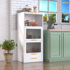 3-Tier Metal Kitchen Storage Cabinet with Drawer, Freestanding Microwaves Rack, Flip-up Acrylic Doors for Living Room & Dining Room, White