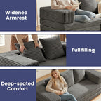 Convertible Sofa Bed, 4-in-1 Loveseat with Removable Armrests Backrest, Corduroy Futon Couch Bed with Pillow, Foldable Mattress Sleeper Sofa for Living Room Bedroom Small Place (Grey)
