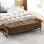 67" Storage Bench for Bedroom, King Size End of Bed Bench, Upholstered Storage Ottoman Bench with Golden Metal Legs, Bedroom Bench for Entryway, Brown