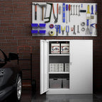 Metal Storage Cabinet, Lockable Steel Storage Cabinet with 2 Doors and Shelves, Metal Cabinet with Lock, Small Locking Cabinet for Home Office (White)