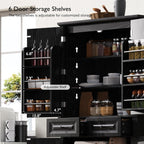 71" Tall Kitchen Pantry Cabinet, Freestanding Pantry Storage Cabinet with 3 Pull Out Organizers, 6 Door Shelves & 2 Drawers, Farmhouse Embossed Texture Cupboard for Kitchen, Dining Room, Black