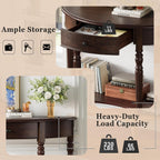 LUMISOL Half Moon Console Table with Drawer, 39'' Farmhouse Entryway Table with Shelf, Rustic Sofa Tables for Living Room Foyer Hallway, Espresso