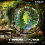 Skylar Peacock Wind Spinner, Stainless-Steel Garden Decor, 3D Wind Decoration with Holographic Effect, Unique 12-Inch Sun Catcher, Foldable Ornament, Support Hook Holes for Hanging, Hooks Not Included