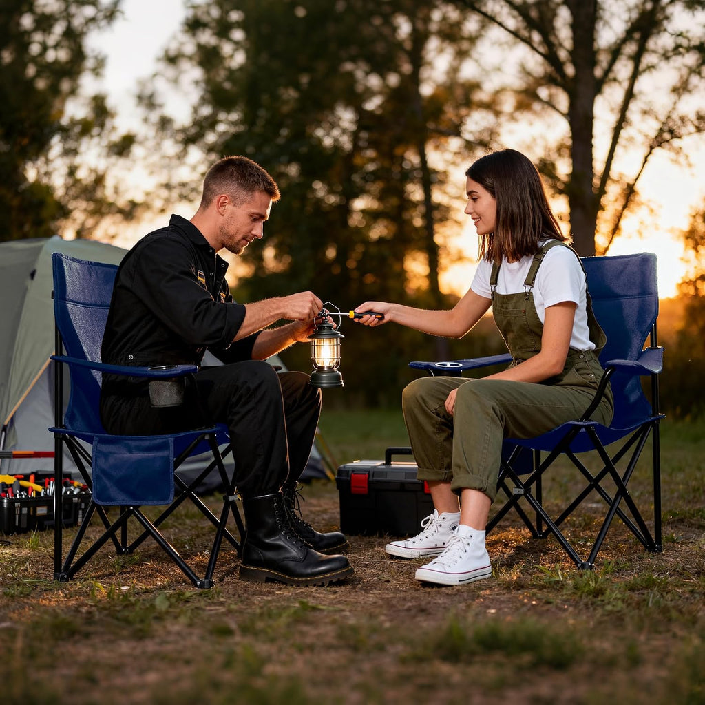 Portable Camping Chair 2 Pack, Folding Outdoor Chair with Cup Holder & Side Pocket for Camping, Hiking, Picnic, Beach (Navy Blue, 2 Pack)