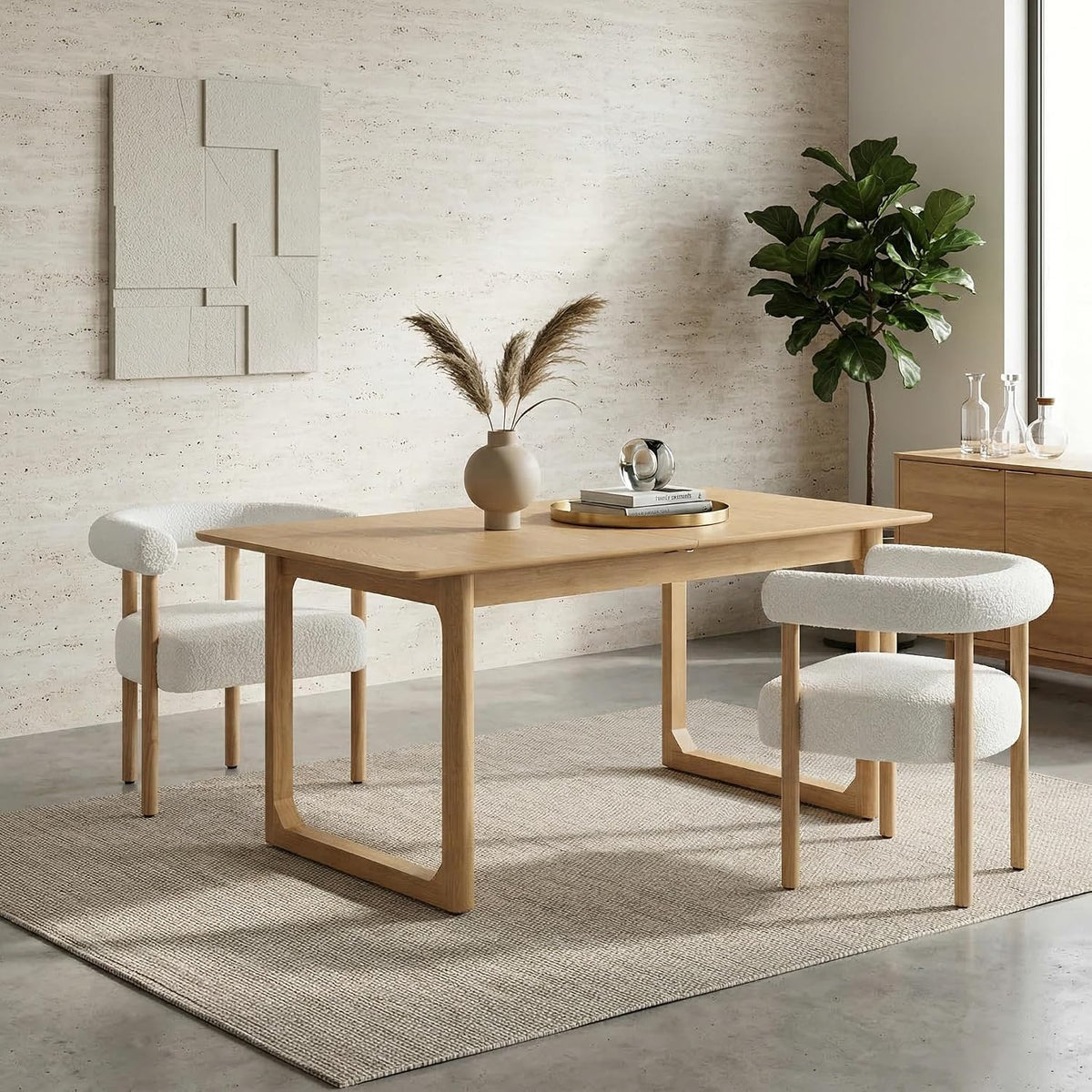 HNY Extendable Wood Dining Table for 4-8, 71" Inch Modern Rectangular Kitchen Tables with Wooden Base Farmhouse Dinner Table for Dining Room, Living Room, Home, Natural Oak