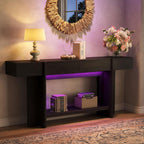 Einhomn 70.8" Long Console Table, 2 Drawer Entryway Table with Colorful LED Lights, Farmhouse Entry Way Table with Open Storage, Narrow Long Sofa Table for Entrance, Living Room, Hallway, Black