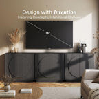 BELLEZE Modular Buffet Cabinet with Storage,Mid Century Modern Arched Sideboard with Adjustable Shelf & Symmetrical Doors,Credenza for Entryway Living Room, Set of 3 (Espresso Black)