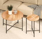 Coffee Table Set, End Table, MDF Living Room Tables with PVC Cover, Cylindrical Design, Black Metal Legs, Red Cedar-Brown, 2-Piece